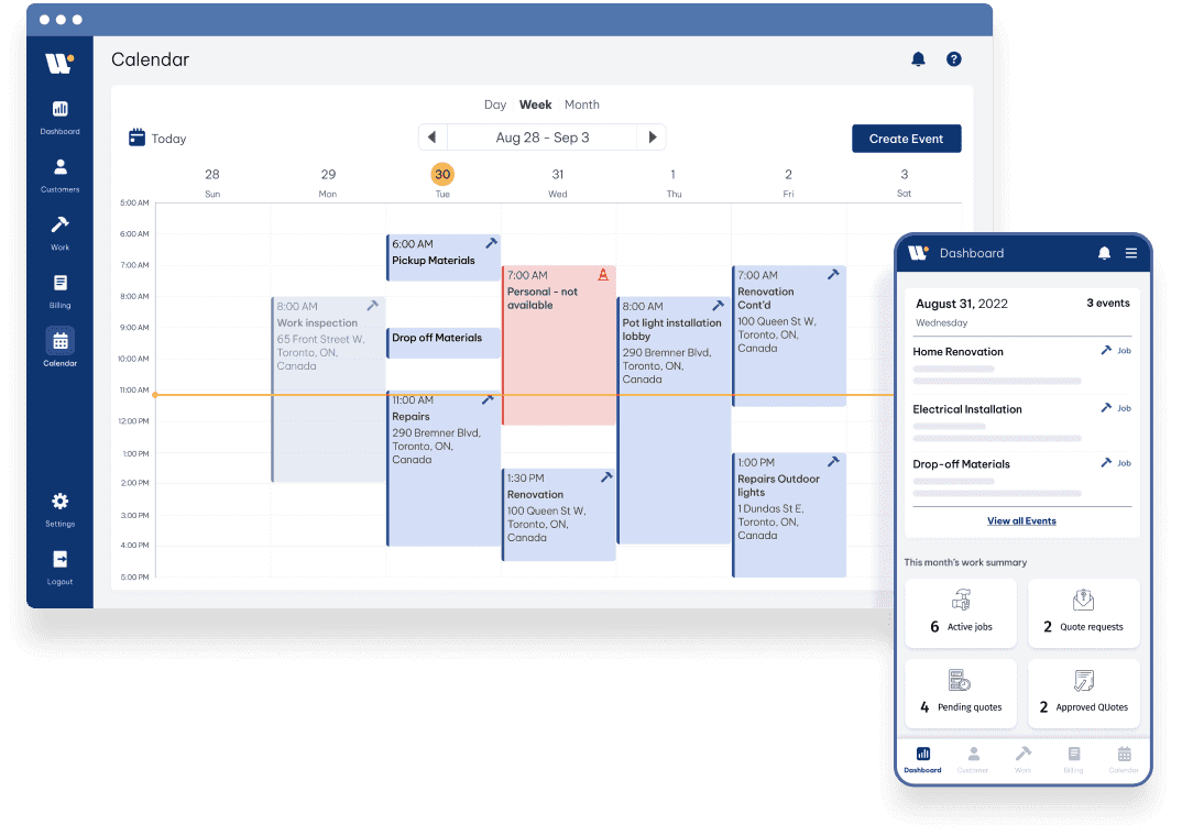 WireBuddy Calendar Schedule Event Screen